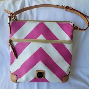 Dooney & Bourke Pink and White Chevron Crossbody Bag